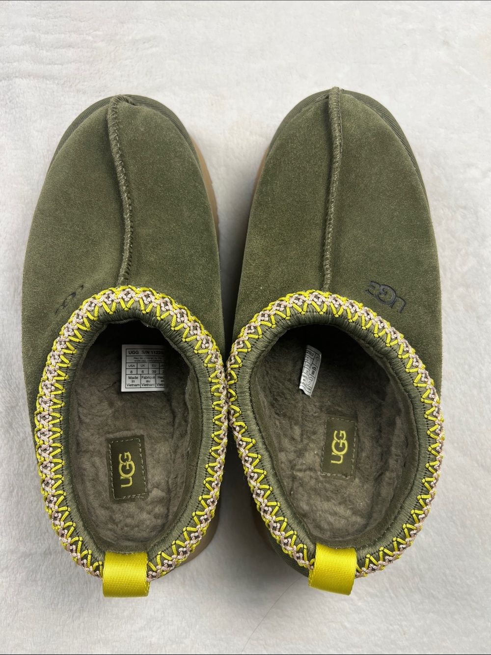 UGG Tazz Platform Slippers Burnt Olive Green Suede Women’s Size 8 Tasman Braid - Picture 7 of 9